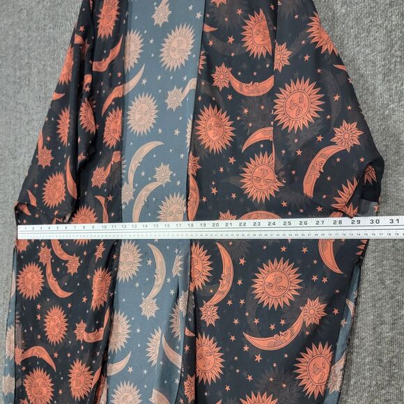 Celestial Kimono Womens One Size Black Brown Sheer Sun Moon Stars Midi Cover Up - Picture 9 of 15